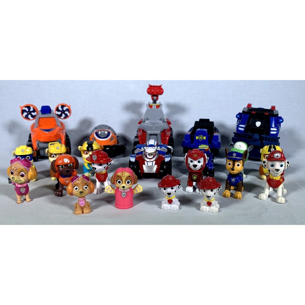 Lot of (22) Paw Patrol Vehicles & Figures Chase Ruble Skye Marshall Zuma Rocky